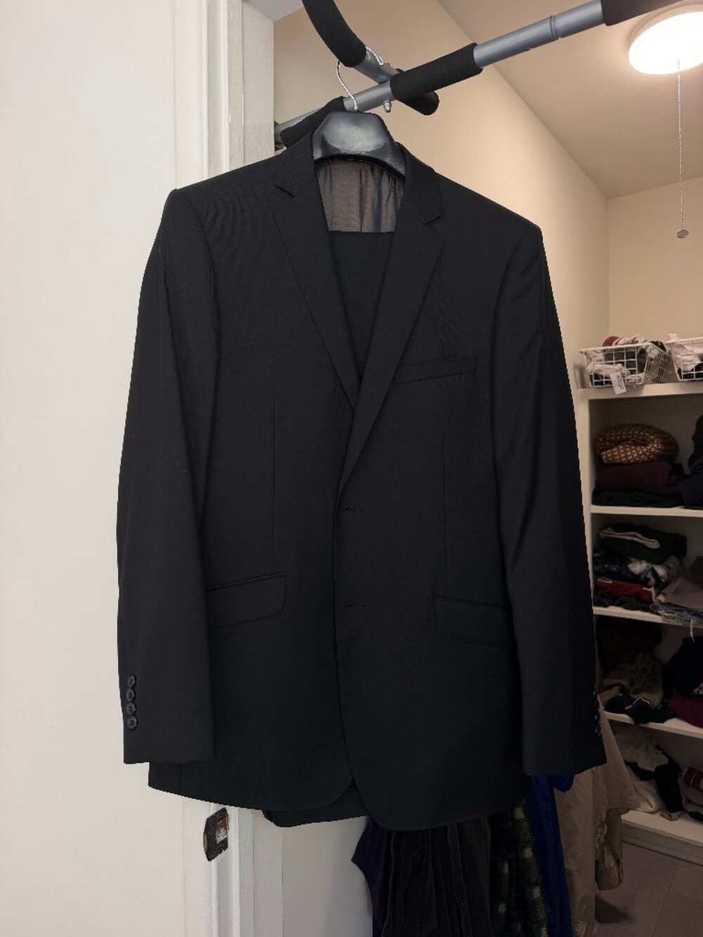 Black 100% Wool Renoir Suit 42L, Pants 35x33